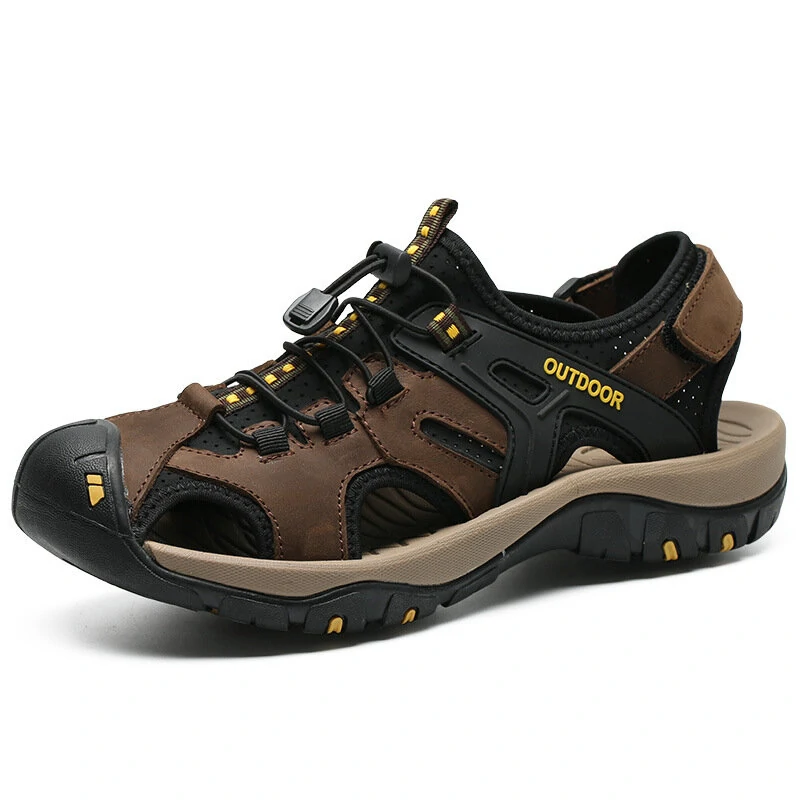 (image for) Men's Sandals Genuine Leather Summer Shoes Retro Outudoor Man Sandalias Vintage Fashion Men Shoe Trekking Beach Footwear